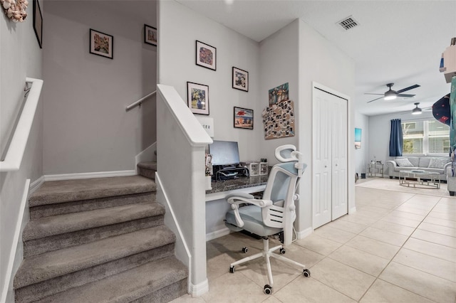 14347 Easy Goer St, Ruskin, FL 33573 - office area with a ceiling fan and light tile patterned floors