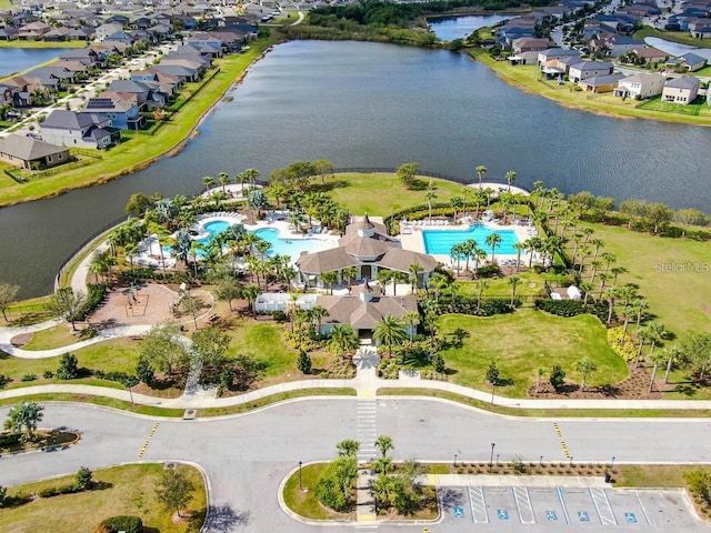 14347 Easy Goer St, Ruskin, FL 33573 - aerial view of a pool area and a large body of water