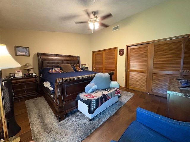 3545 SE 24th Ave, Ocala, FL 34471 - bedroom featuring wood finished floors, two closets, and ceiling fan