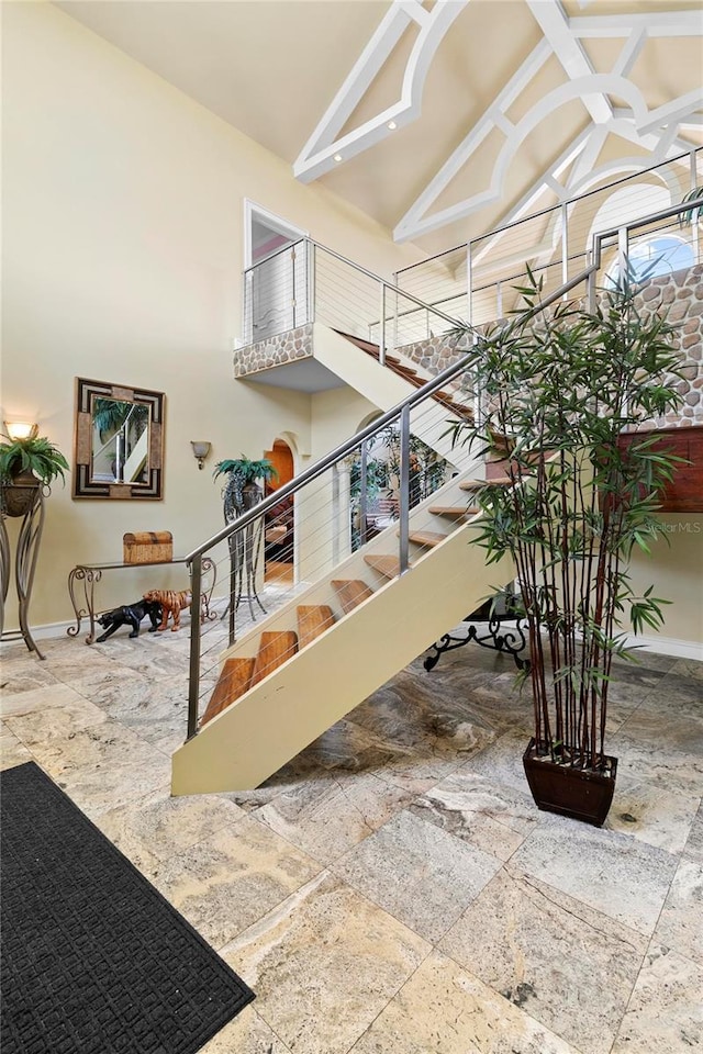200 Asphodel Dr, Dothan, AL 36303 - staircase with a towering ceiling and stone tile floors