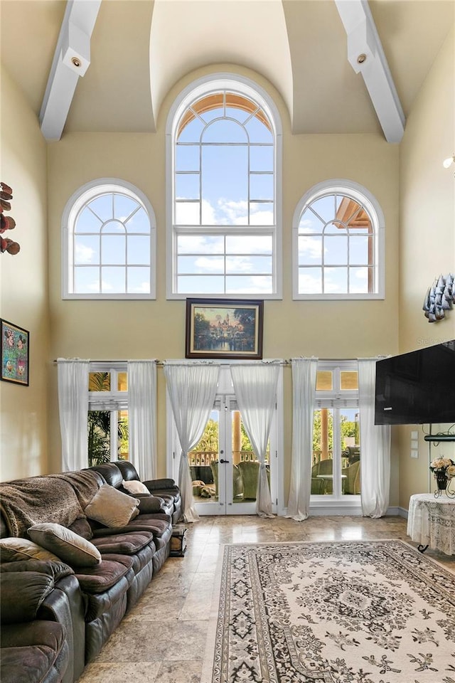 200 Asphodel Dr, Dothan, AL 36303 - living area featuring a towering ceiling, healthy amount of natural light, and french doors