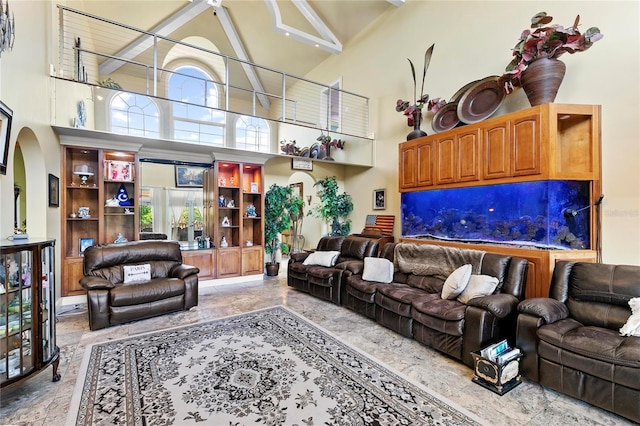 200 Asphodel Dr, Dothan, AL 36303 - living area featuring high vaulted ceiling, arched walkways, and light marble finish floors