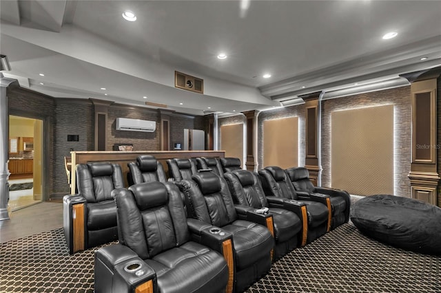 200 Asphodel Dr, Dothan, AL 36303 - home theater room featuring a wall unit AC, recessed lighting, ornate columns, and wood finished floors