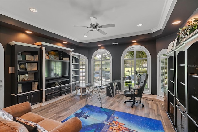 200 Asphodel Dr, Dothan, AL 36303 - office featuring ceiling fan, wood finished floors, recessed lighting, and crown molding