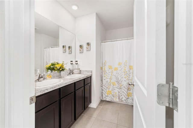 2552 NE 42nd Rd, Ocala, FL 34470 - bathroom featuring tile patterned flooring, double vanity, and curtained shower