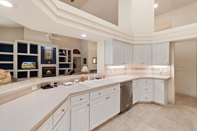4322 N Mayan Dr, Hernando, FL 34442 - kitchen featuring dishwasher, a ceiling fan, light countertops, white cabinets, and recessed lighting