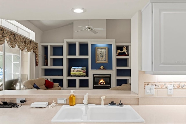 4322 N Mayan Dr, Hernando, FL 34442 - kitchen with ceiling fan, light countertops, open floor plan, and vaulted ceiling
