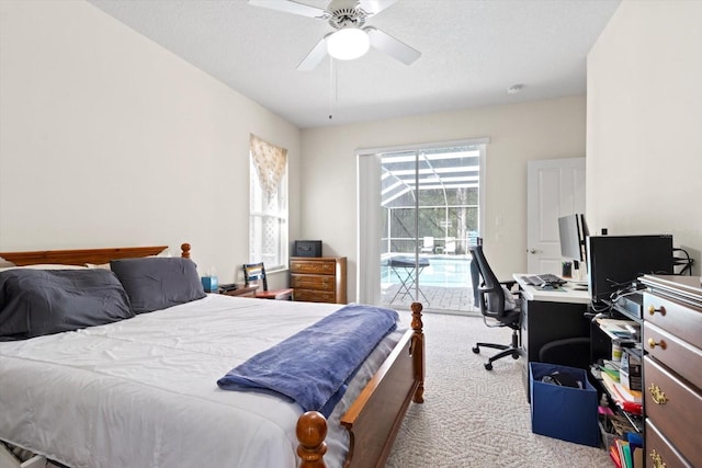 4322 N Mayan Dr, Hernando, FL 34442 - bedroom with carpet flooring, access to exterior, an office area, and ceiling fan