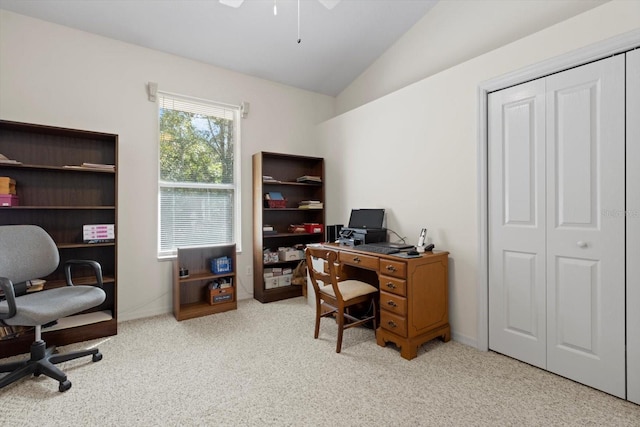 4322 N Mayan Dr, Hernando, FL 34442 - carpeted home office featuring lofted ceiling and a ceiling fan