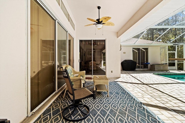 4322 N Mayan Dr, Hernando, FL 34442 - view of patio featuring a ceiling fan, an outdoor pool, and a lanai