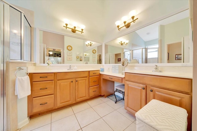 814 Copperhead Cir, Saint Augustine, FL 32092 - bathroom featuring vanity, tile patterned flooring, and a stall shower