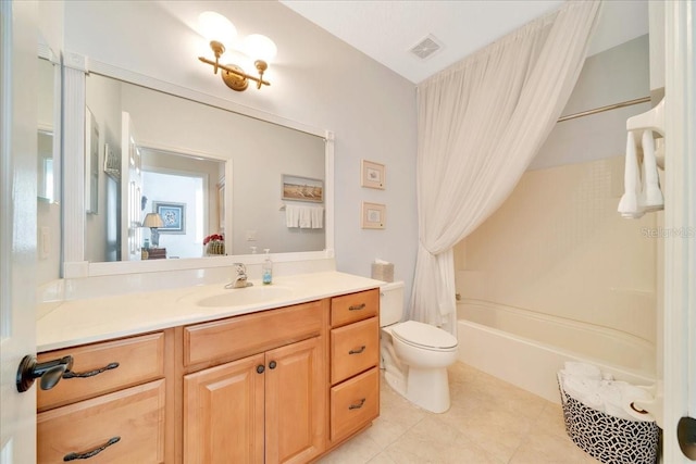 814 Copperhead Cir, Saint Augustine, FL 32092 - full bathroom featuring vanity, shower / bath combo with shower curtain, and tile patterned flooring
