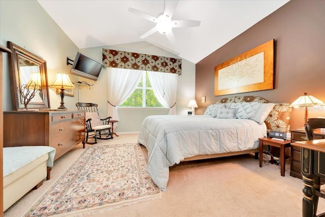 814 Copperhead Cir, Saint Augustine, FL 32092 - bedroom with light carpet, lofted ceiling, and a ceiling fan