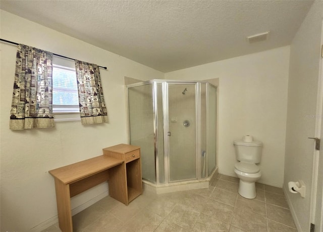15483 Penn State Rd, Weeki Wachee, FL 34614 - full bathroom featuring a textured ceiling, a shower stall, and tile patterned flooring