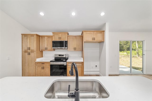 5400 NW 9th St, Ocala, FL 34482 - kitchen featuring stainless steel appliances, light countertops, recessed lighting, and wood finished floors