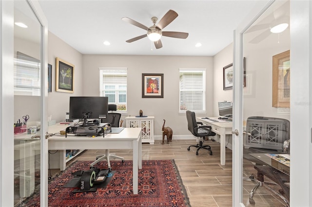 4340 NW 56th Ct, Ocala, FL 34482 - office with wood finish floors, ceiling fan, and recessed lighting