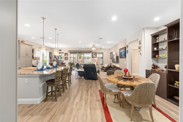 4340 NW 56th Ct, Ocala, FL 34482 - dining area with light wood-type flooring, recessed lighting, and ceiling fan