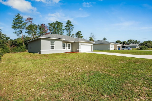 15212 SW 27th Ct, Ocala, FL 34473 - ranch-style home featuring concrete driveway, an attached garage, a front yard, and stucco siding
