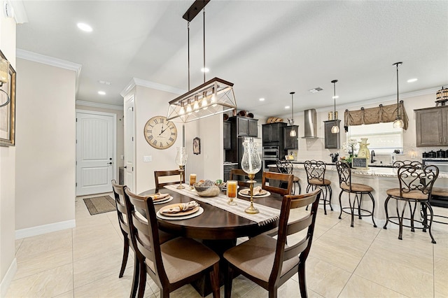 9634 SW 67th St, Ocala, FL 34481 - dining space featuring crown molding, recessed lighting, and light tile patterned flooring