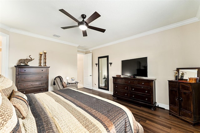 9634 SW 67th St, Ocala, FL 34481 - bedroom featuring dark wood-type flooring, ornamental molding, and ceiling fan