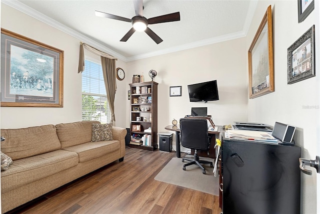9634 SW 67th St, Ocala, FL 34481 - home office featuring wood finished floors, crown molding, and a ceiling fan