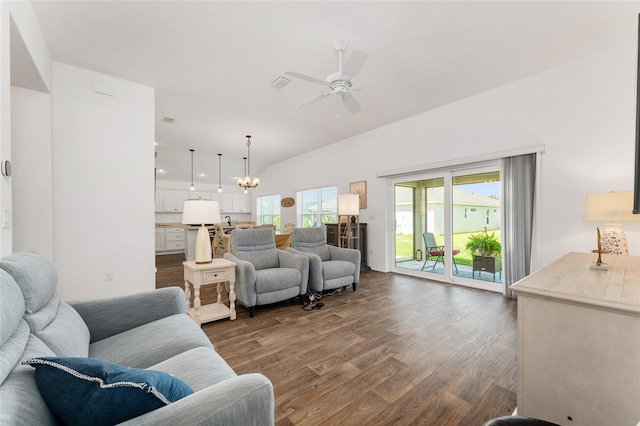 4416 Homan Loop, The Villages, FL 32163 - living room with dark wood finished floors and ceiling fan