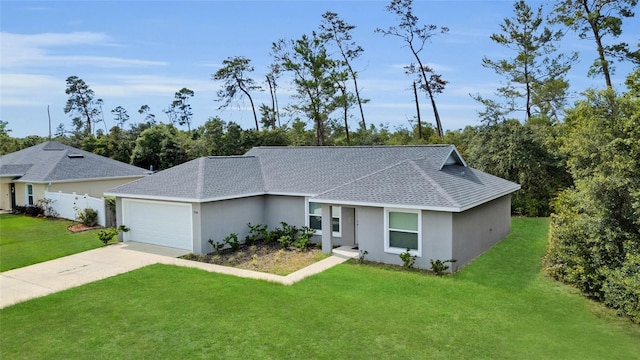 4501 SW 159th Street Rd, Ocala, FL 34473 - ranch-style house featuring driveway, a front lawn, stucco siding, and a garage