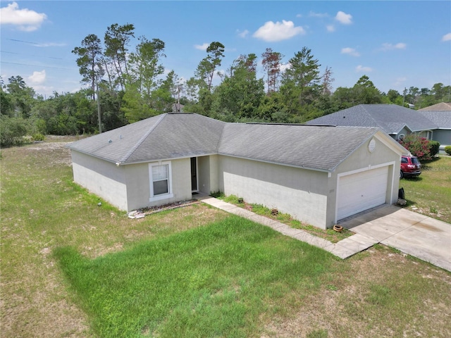 15711 SW 52nd Avenue Rd, Ocala, FL 34473 - ranch-style house with roof with shingles, driveway, an attached garage, and a front lawn
