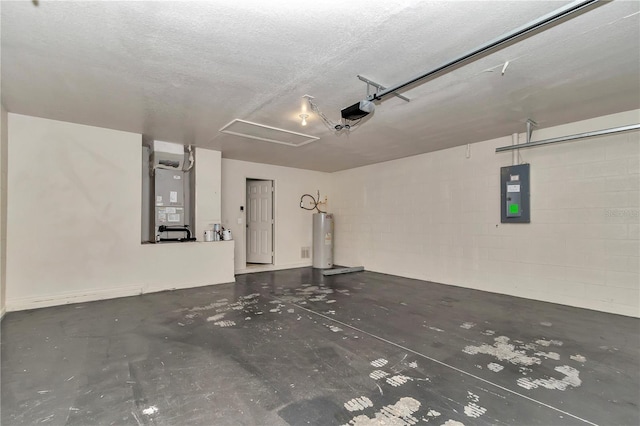 15711 SW 52nd Avenue Rd, Ocala, FL 34473 - garage featuring electric panel, water heater, concrete block wall, heating unit, and a garage door opener