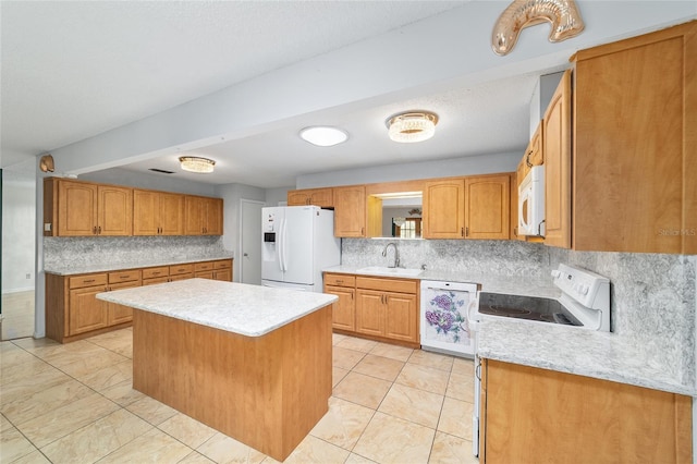 8881 SW 94th St Unit E, Ocala, FL 34481 - kitchen featuring white appliances, light countertops, and decorative backsplash