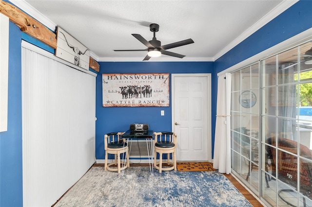 7242 SW 115th Pl, Ocala, FL 34476 - home office with ceiling fan, ornamental molding, and wood finished floors