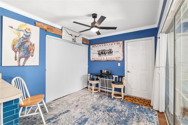 7242 SW 115th Pl, Ocala, FL 34476 - office area featuring crown molding and a ceiling fan
