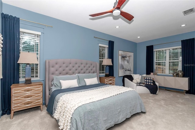 3196 W Mustang Blvd, Beverly Hills, FL 34465 - bedroom featuring carpet floors, multiple windows, ceiling fan, and recessed lighting