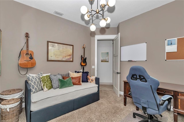 3196 W Mustang Blvd, Beverly Hills, FL 34465 - carpeted home office with a chandelier and baseboards