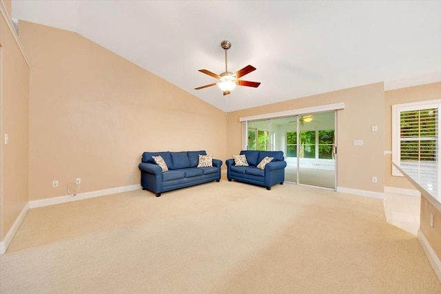 3769 Grove View Ln, Port Orange, FL 32129 - living area featuring carpet floors, lofted ceiling, and ceiling fan