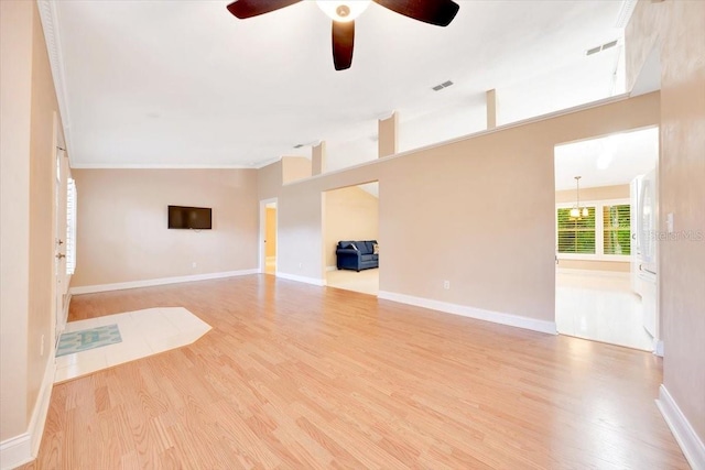 3769 Grove View Ln, Port Orange, FL 32129 - unfurnished living room with ceiling fan and wood finished floors
