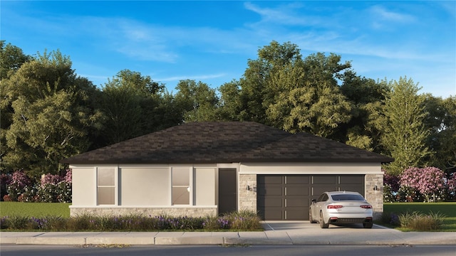 4270 SW 128th Pl, Ocala, FL 34473 - view of front facade with roof with shingles, stone siding, an attached garage, and driveway