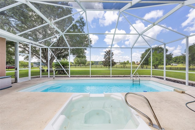 7220 NW 83rd Ter, Ocala, FL 34482 - view of swimming pool with a patio area, a lanai, and a lawn