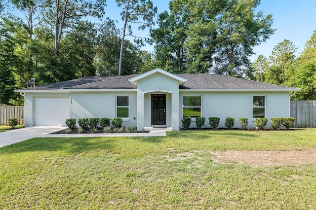 5740 NW 61st St, Ocala, FL 34482 - ranch-style home with stucco siding, an attached garage, concrete driveway, and roof with shingles