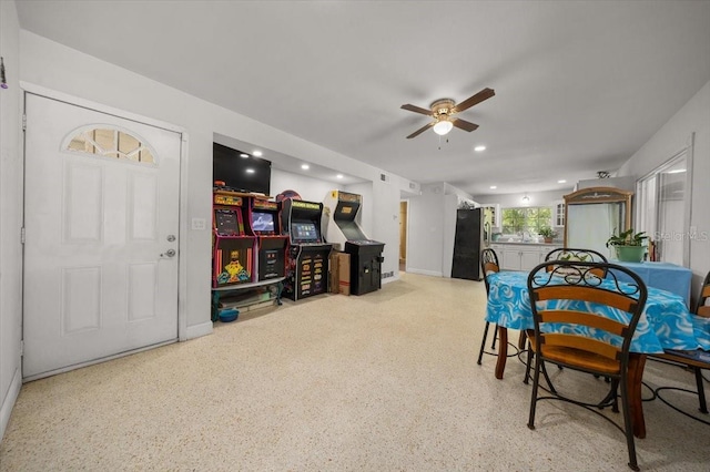 2340 NE 14th Ave, Ocala, FL 34470 - dining space with a ceiling fan, recessed lighting, and speckle patterned floor