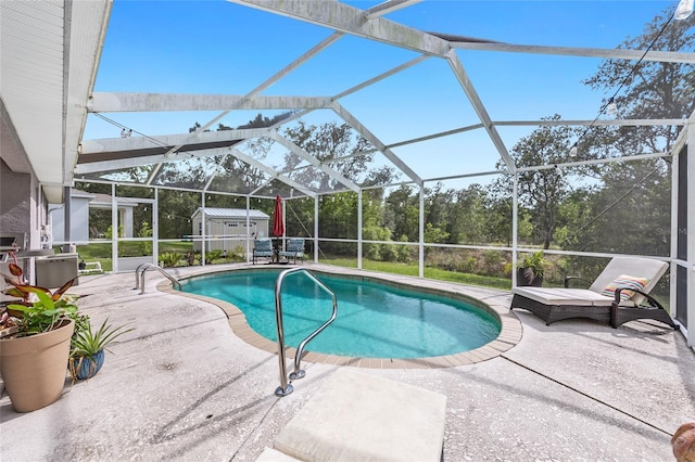 6362 N Walter Ter, Citrus Springs, FL 34434 - outdoor pool featuring a patio, a storage unit, and a lanai
