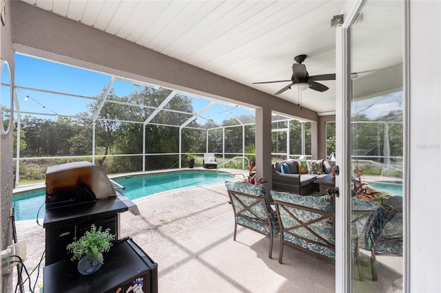 6362 N Walter Ter, Citrus Springs, FL 34434 - outdoor pool with a patio area, outdoor lounge area, ceiling fan, and a lanai
