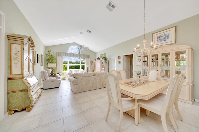6330 SW 117th Loop, Ocala, FL 34476 - dining room with lofted ceiling, a chandelier, ceiling fan, and light tile patterned flooring