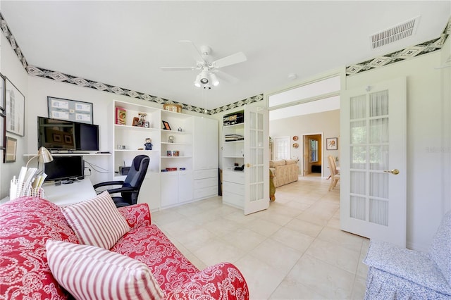 6330 SW 117th Loop, Ocala, FL 34476 - office space featuring french doors, ceiling fan, and light tile patterned floors