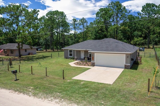 13479 SW 100th Ln, Dunnellon, FL 34432 - ranch-style house featuring stucco siding, an attached garage, concrete driveway, stone siding, and a shingled roof