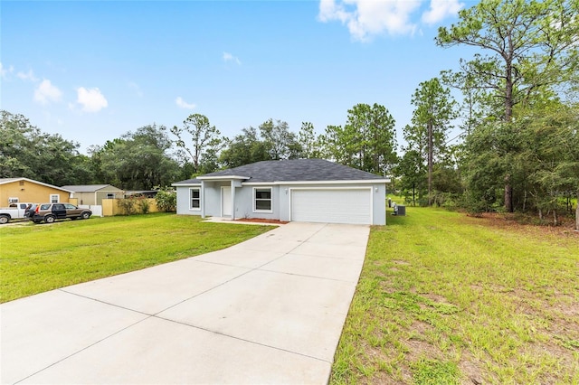 5 Water Pass, Ocala, FL 34472 - ranch-style home featuring driveway, a front lawn, a garage, stucco siding, and a shingled roof
