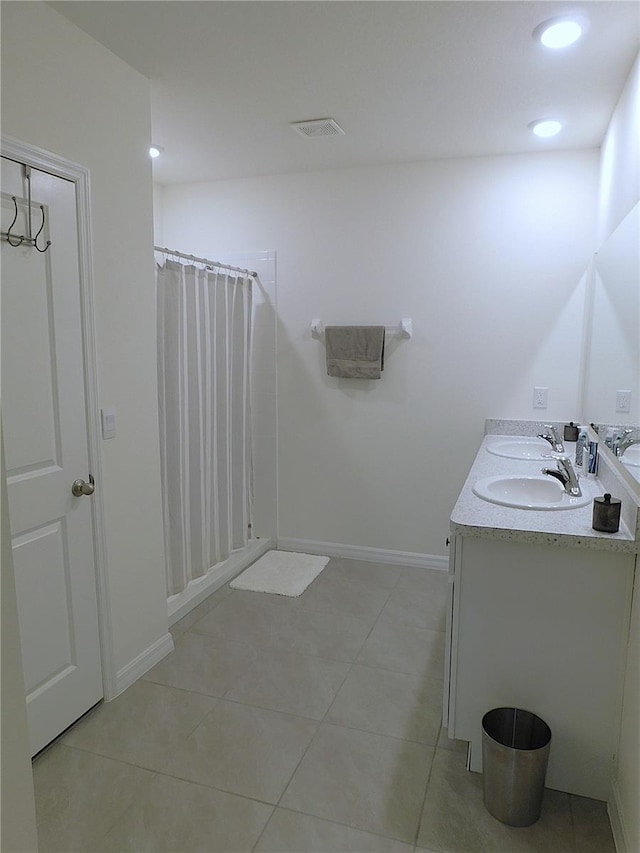80 Hickory Course Loop, Ocala, FL 34472 - bathroom featuring double vanity, tile patterned floors, a shower with shower curtain, and recessed lighting