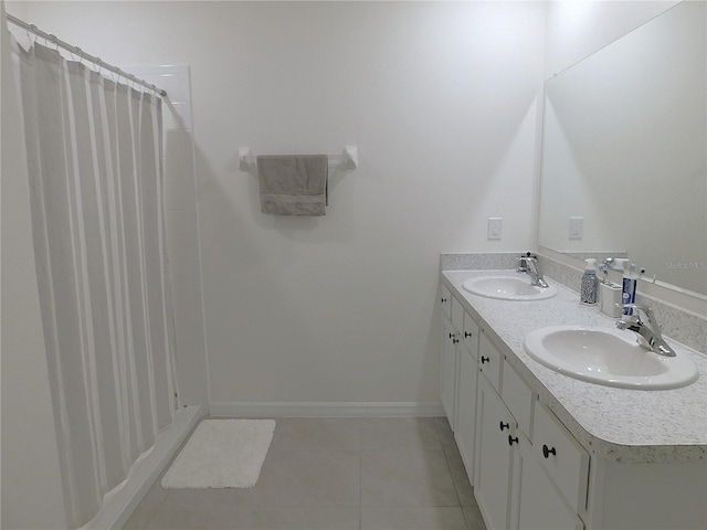 80 Hickory Course Loop, Ocala, FL 34472 - bathroom featuring tile patterned flooring, double vanity, and curtained shower