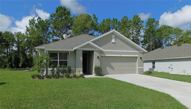 80 Hickory Course Loop, Ocala, FL 34472 - view of front facade with an attached garage, driveway, a front yard, and stucco siding