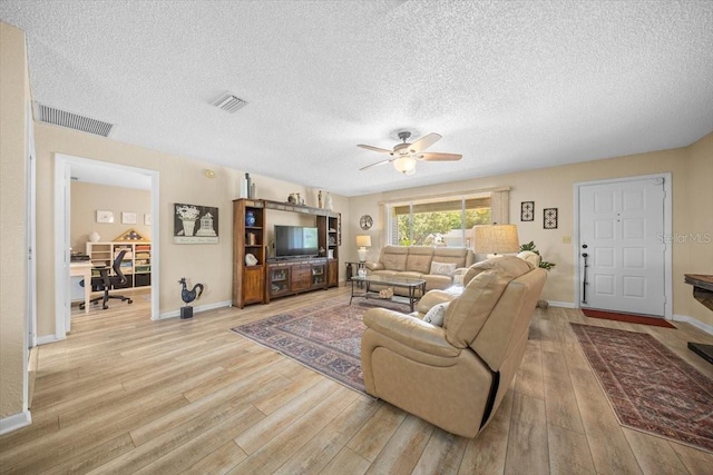 8461 SW 109th St, Ocala, FL 34481 - living room featuring a desk, ceiling fan, light wood finished floors, and a textured ceiling